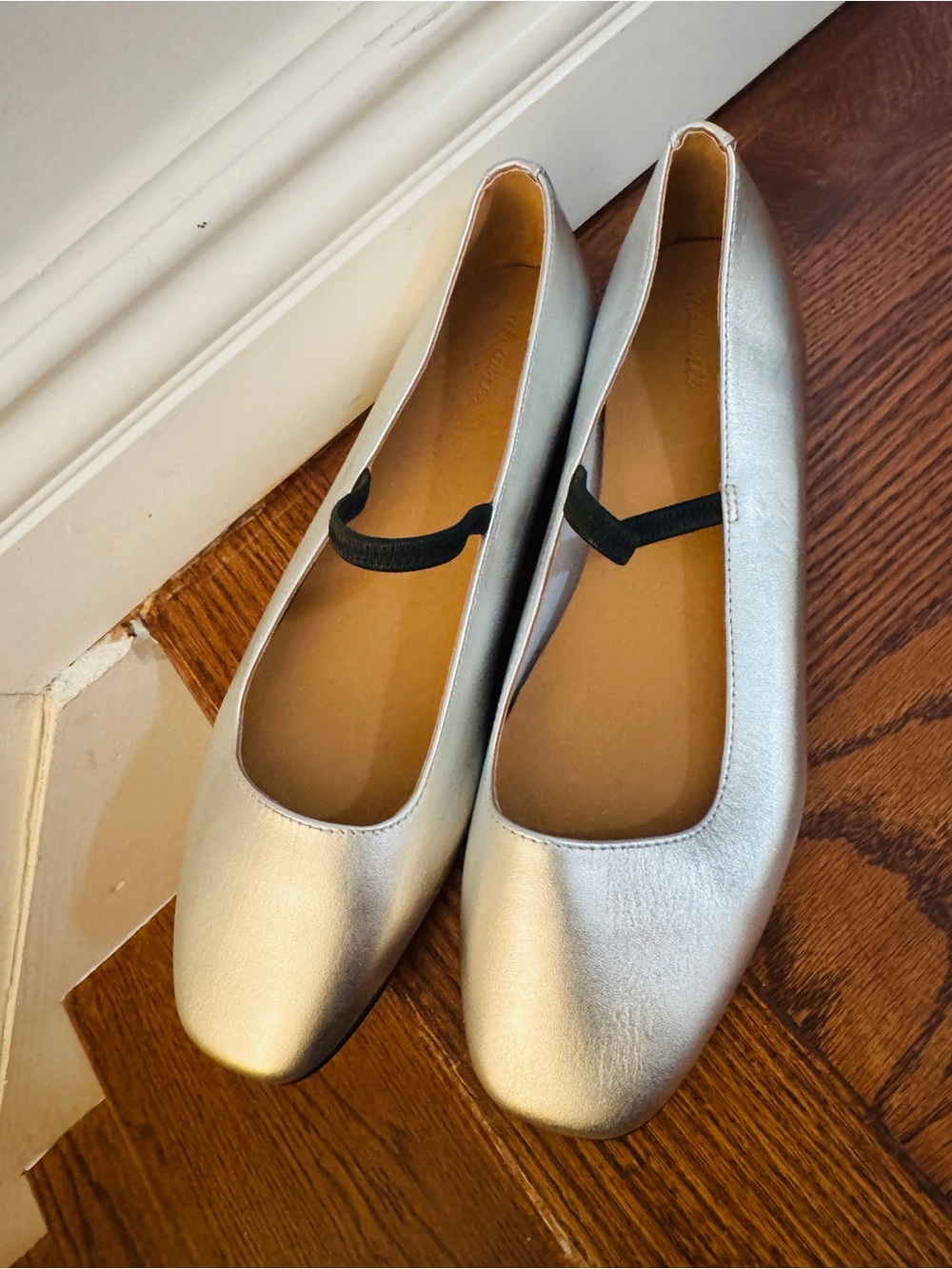 Madewell Silver Ballet Flats with Black Elastic Strap